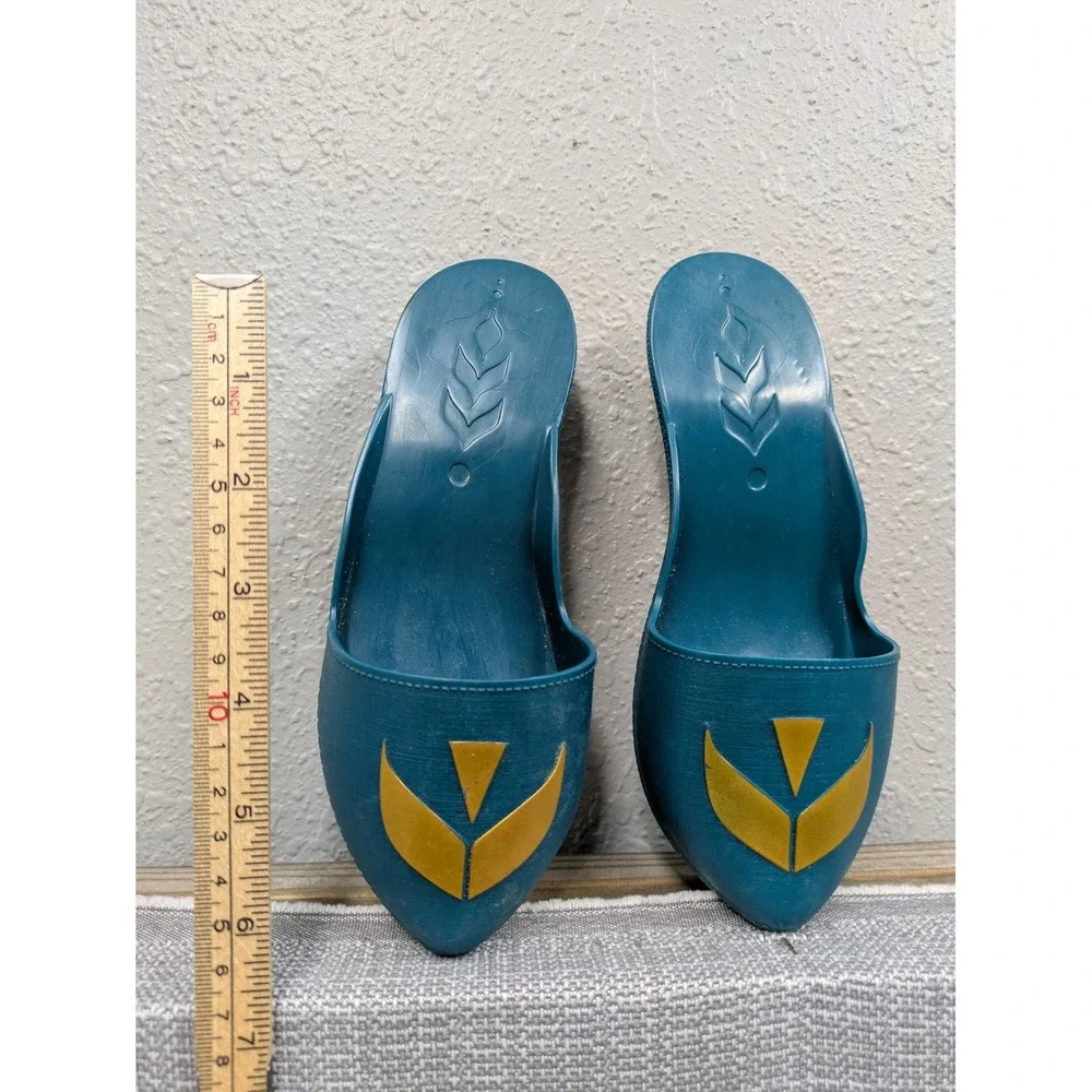Disney Frozen Anna Costume Shoes Jakks Pacific Teal Gold Plastic Heels Kids
